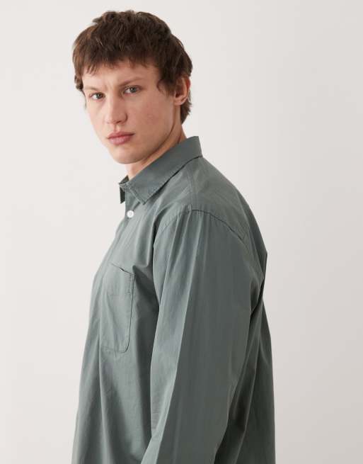 Selected long sleeve poplin shirt in green, 4 of 5