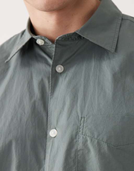 Selected long sleeve poplin shirt in green, 5 of 5
