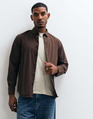 Selected long sleeve shirt in brown | ASOS