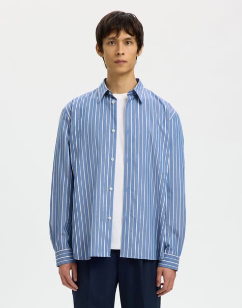 Selected Long sleeved shirt in della robbia blue - view 1