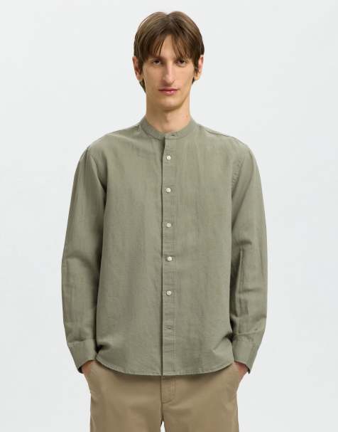 Selected Long sleeved shirt in vetiver - view 1