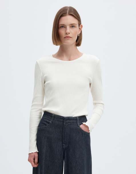 Selected Long sleeved top in snow white - view 1