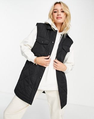 Selected longline quilted vest in black - ASOS Price Checker