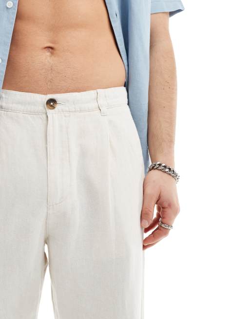 Selected loose fit cropped linen mix pants in beige , 3 of 5