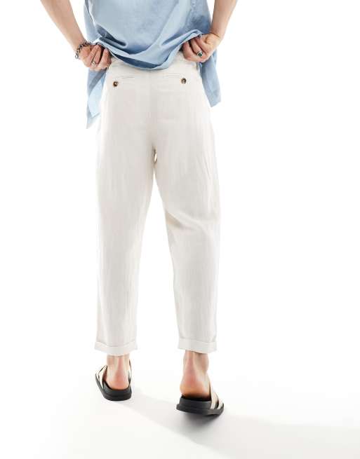 Selected loose fit cropped linen mix trouser in beige , 2 of 5