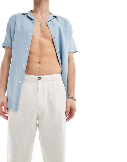 Selected loose fit cropped linen mix trouser in beige , 5 of 5