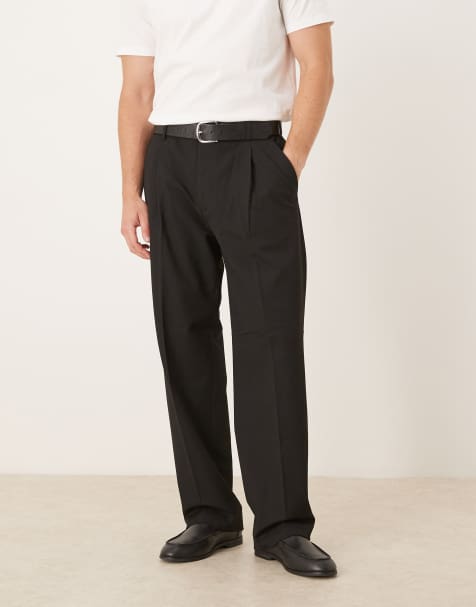 Selected loose fit pleated trouser in black - view 1