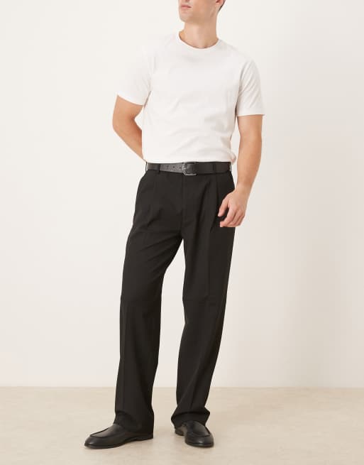 Selected loose fit pleated trouser in black , 2 of 5
