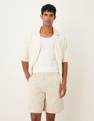 Selected Selected loose fit shorts with elasticated waist in beige-Neutral