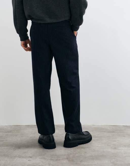 Selected Luke locker geschnittene Nadelstreifenhose aus Wollmix in Marineblau, 5 von 5