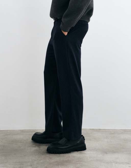 Selected Luke wool blend loose fit pinstripe pants in navy , 4 of 5