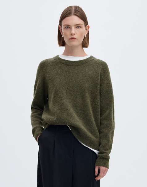 Selected Lulu relaxed fit alpaca wool blend raglan sleeve jumper in green - view 1
