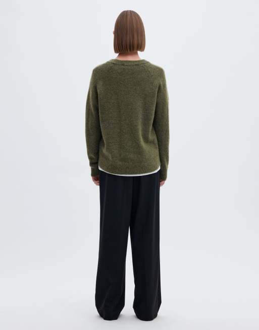 Selected Lulu relaxed fit alpaca wool blend raglan sleeve jumper in green, 2 of 7