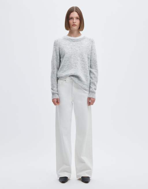 Selected Lulu relaxed fit alpaca wool blend raglan sleeve jumper in light grey melange, 3 of 6