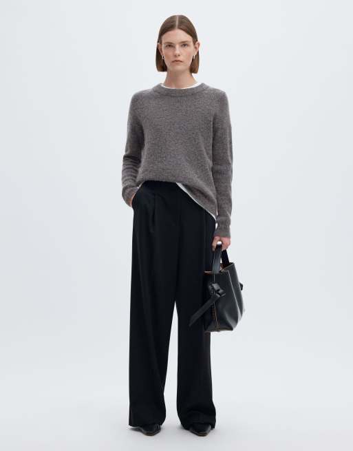 Selected Lulu relaxed fit alpaca wool blend raglan sleeve jumper in medium grey melange, 6 of 7
