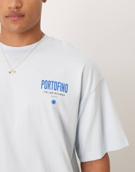 Selected - Lyseblå oversized T-shirt med 'Portofino'-print på ryggen , 5 af 5