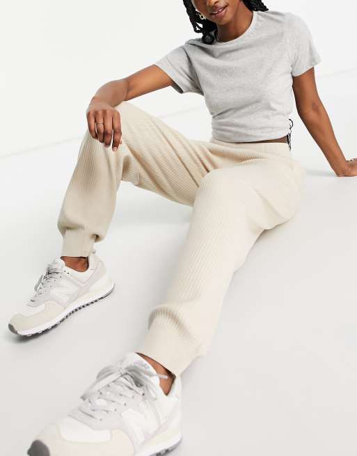 Selected - Macy - Joggers a coste in maglia color crema