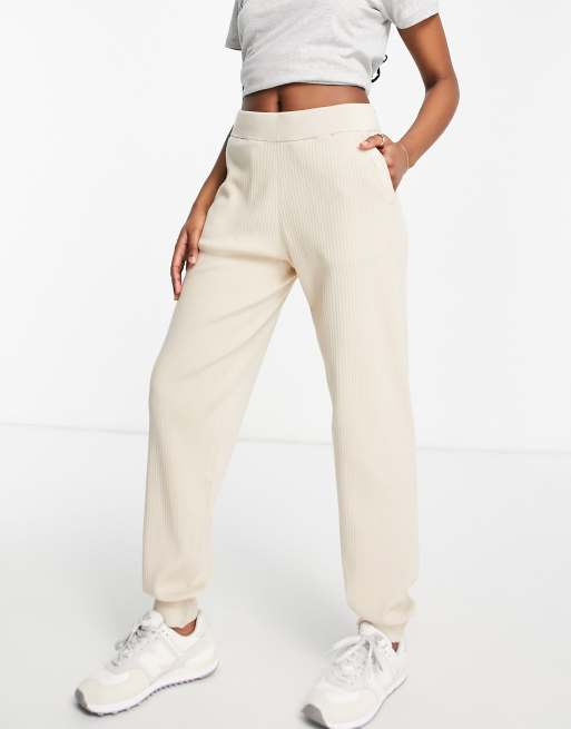 Selected Macy knitted rib joggers in cream ASOS