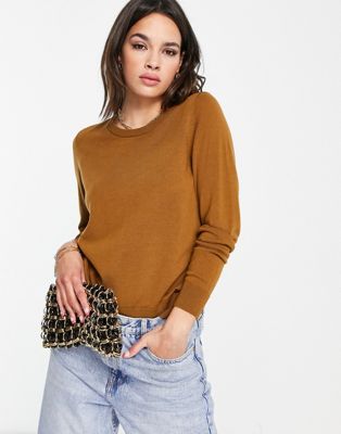 Selected Magda Merino wool knit jumper in brown