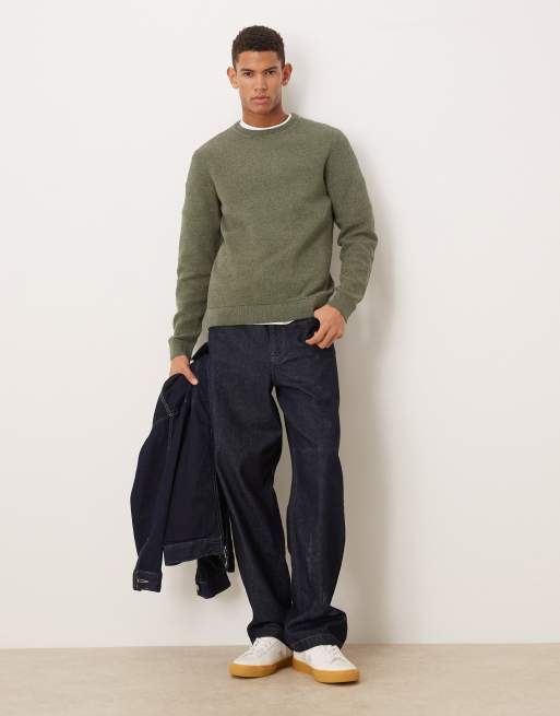 Selected - Maglione con lavorazione a nido d'ape in 100% cotone verde scuro, 2 di 5