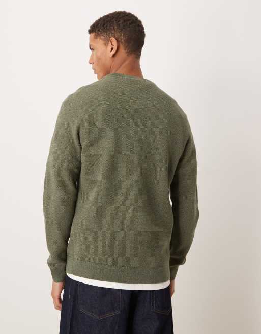 Selected - Maglione con lavorazione a nido d'ape in 100% cotone verde scuro, 3 di 5