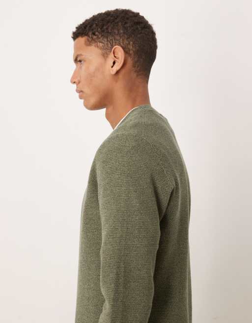 Selected - Maglione con lavorazione a nido d'ape in 100% cotone verde scuro, 4 di 5