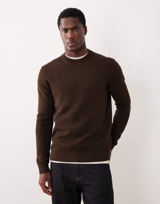 Selected - Maglione girocollo lavorato in 100% cotone color marrone scuro