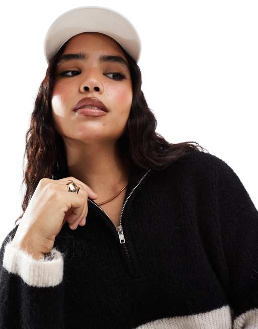 Selected - Maglione nero a righe bianche in misto lana merino con zip corta, 2 di 4