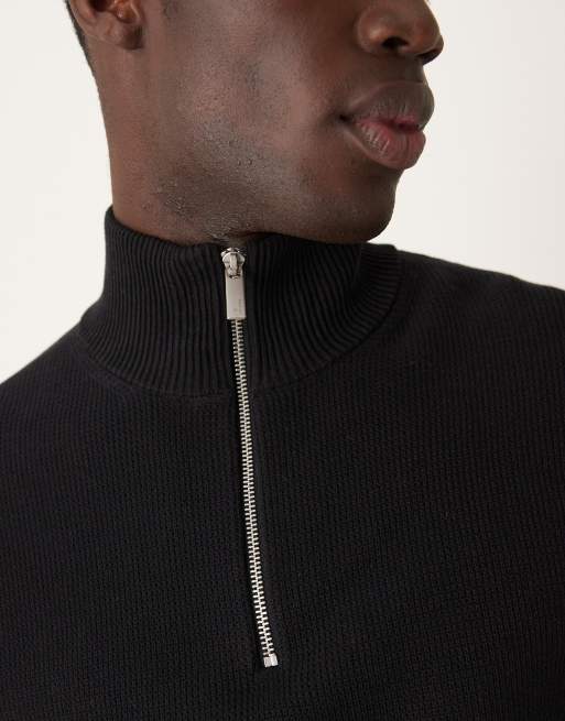 Selected - Maglione nero in 100% cotone con zip corta , 3 di 4