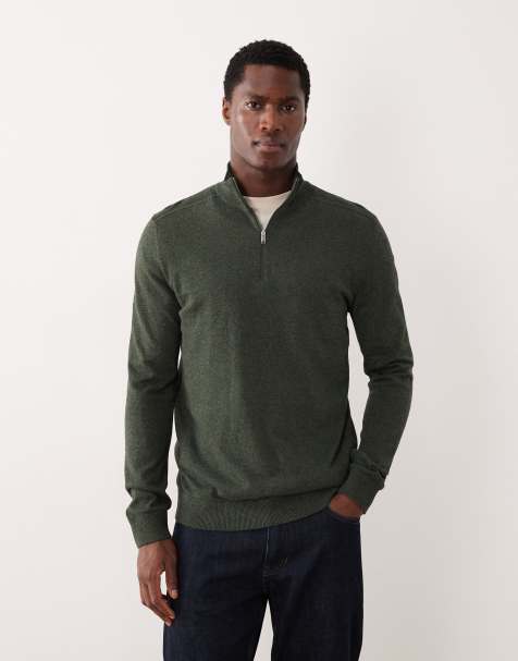 Selected - Maglione verde scuro con zip corta - view 1
