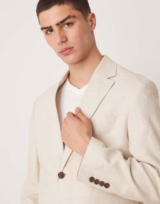 Selected - Malik - Blazer met linnen in crème  , 2 van 5
