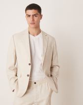 Jack & Jones Premium linen mix slim fit suit blazer in beige 