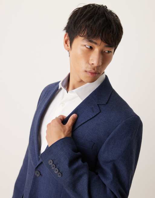 Selected Malik linen blend regular fit blazer in navy , 3 of 5