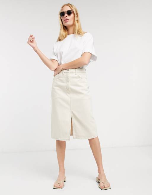 Cream denim 2025 midi skirt