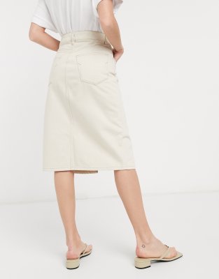 cream denim midi skirt