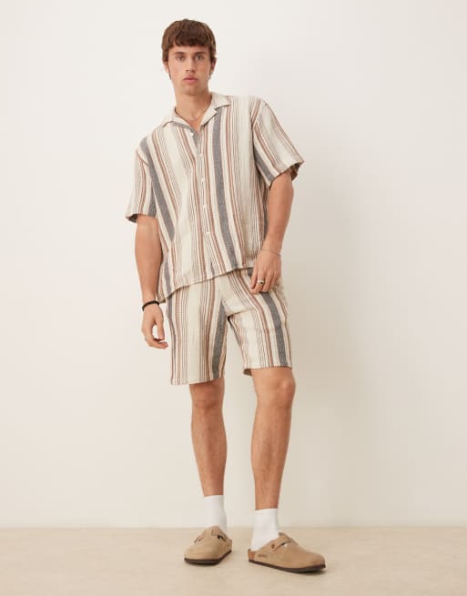 Selected – Mehrfarbig gestreifte Shorts aus 100% Baumwolle mit Struktur, Kombiteil , 2 von 5