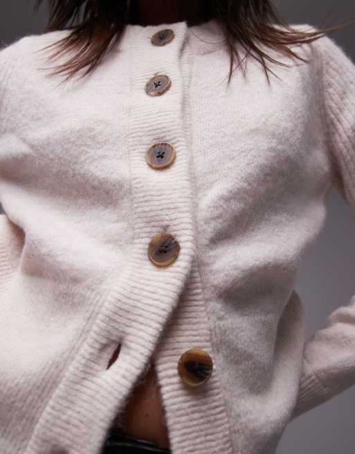 Selected merino wool alpaca blend cardigan in cream, 3 of 4