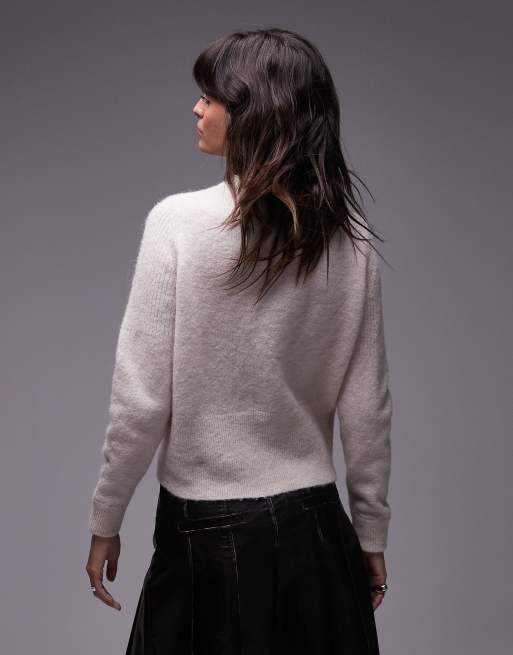 Selected merino wool alpaca blend cardigan in cream, 4 of 4