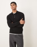 [Selected] Selected merino wool knitted polo shirt in black XL Black