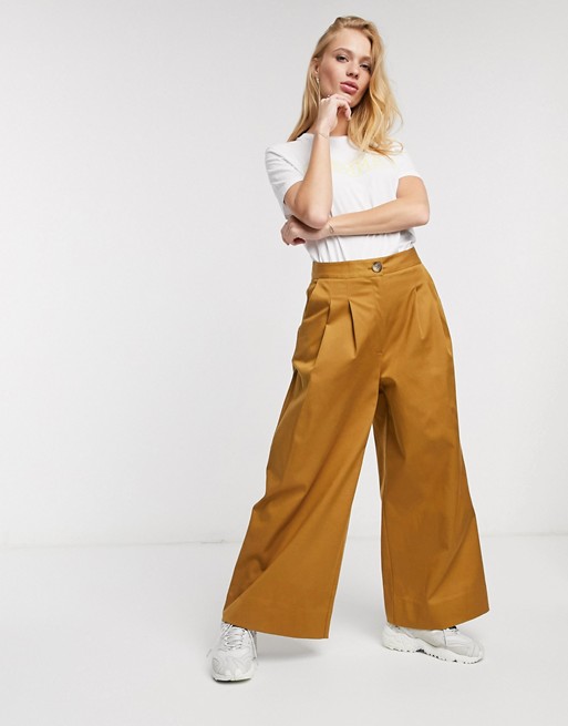Selected milla high waisted wide leg satin tailored trousers co ord in brown