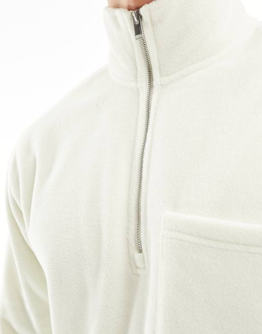 Selected - Mini fleece-sweater met korte rits in ecru, 2 van 4