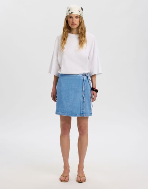 Selected Minirock aus mittelblauem Denim, 3 von 6