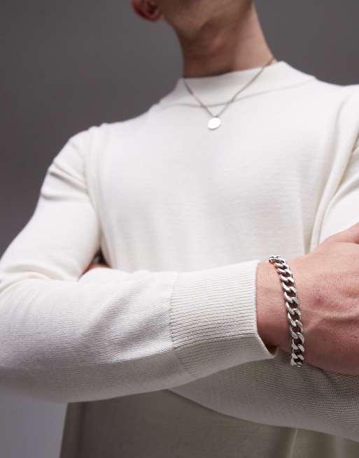 Selected mock neck knit sweater in cream , 3 of 4