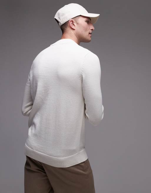 Selected mock neck knit sweater in cream , 4 of 4