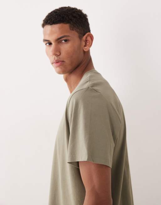 Selected - Mørk khaki T-shirt i 100% bomuld i Regular Fit, 4 af 5