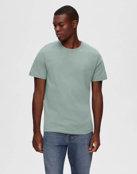 Selected - Multipakke med 3 T-shirts i lysegrå/grøn/gyldenbrun - view 1