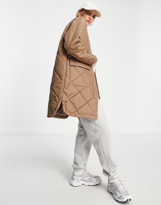 Selected naddy quilted coat in brown