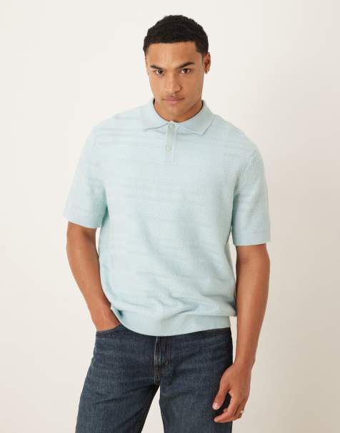 Selected regular fit short sleeved knitted polo in blue 