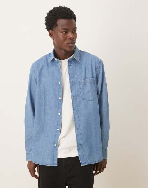 Selected 100% cotton denim shirt in medium blue 