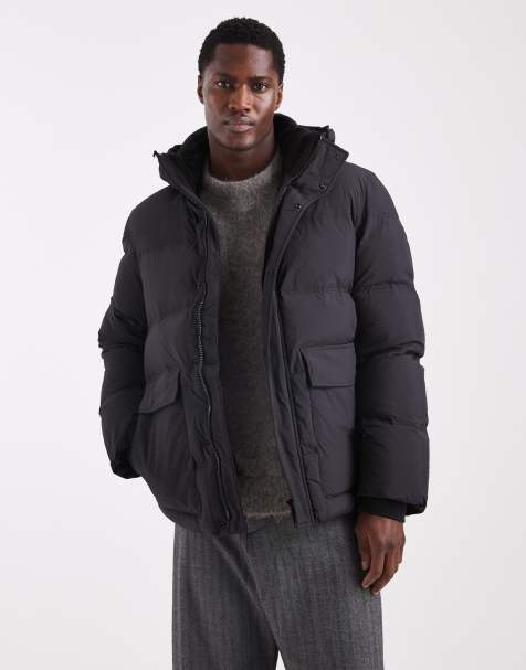 Selected nylon puffer jacket in black - view 1
